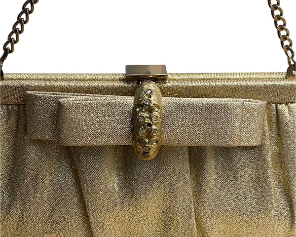 Vintage After Five Women’s Gold Mesh Chain Strap & Rhinestone Bow Accent Clutch