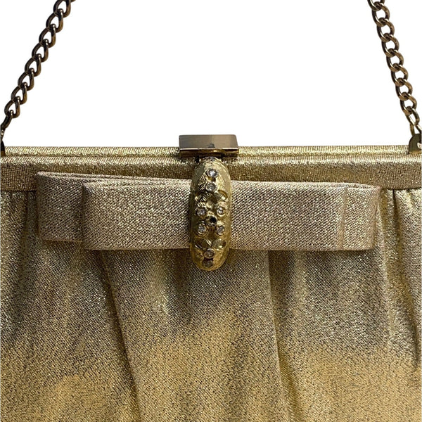 Vintage After Five Women’s Gold Mesh Chain Strap & Rhinestone Bow Accent Clutch