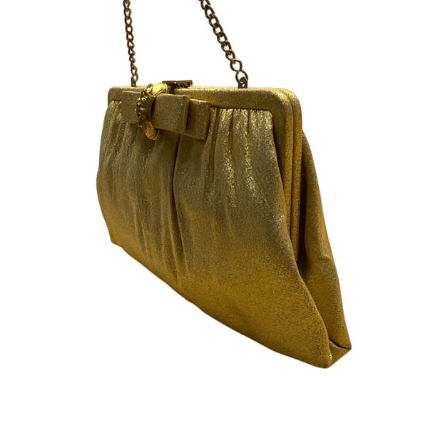 Vintage After Five Women’s Gold Mesh Chain Strap & Rhinestone Bow Accent Clutch