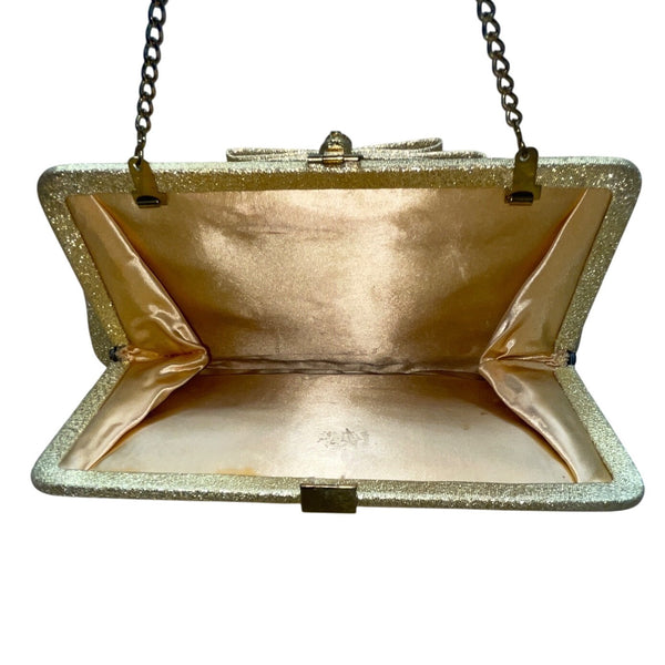 Vintage After Five Women’s Gold Mesh Chain Strap & Rhinestone Bow Accent Clutch