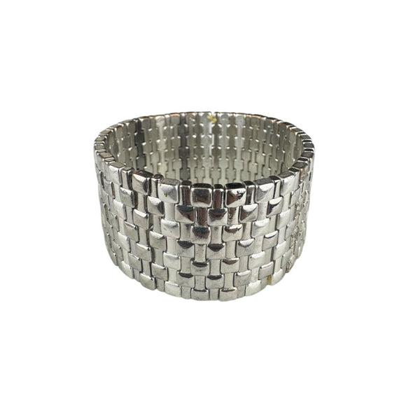Wide Silver-Tone Vintage Metal Bracelet Woven Design Statement Piece Antique Jewelry