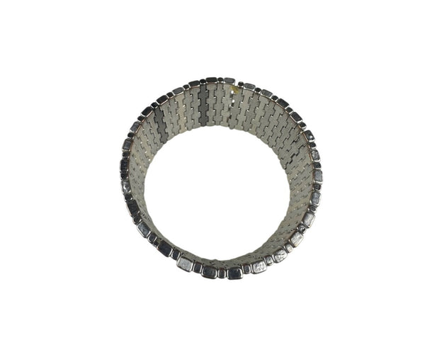 Wide Silver-Tone Vintage Metal Bracelet Woven Design Statement Piece Antique Jewelry