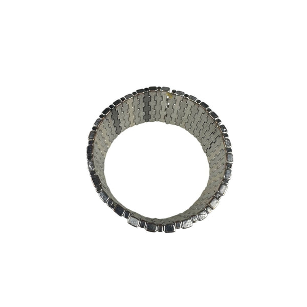 Wide Silver-Tone Vintage Metal Bracelet Woven Design Statement Piece Antique Jewelry