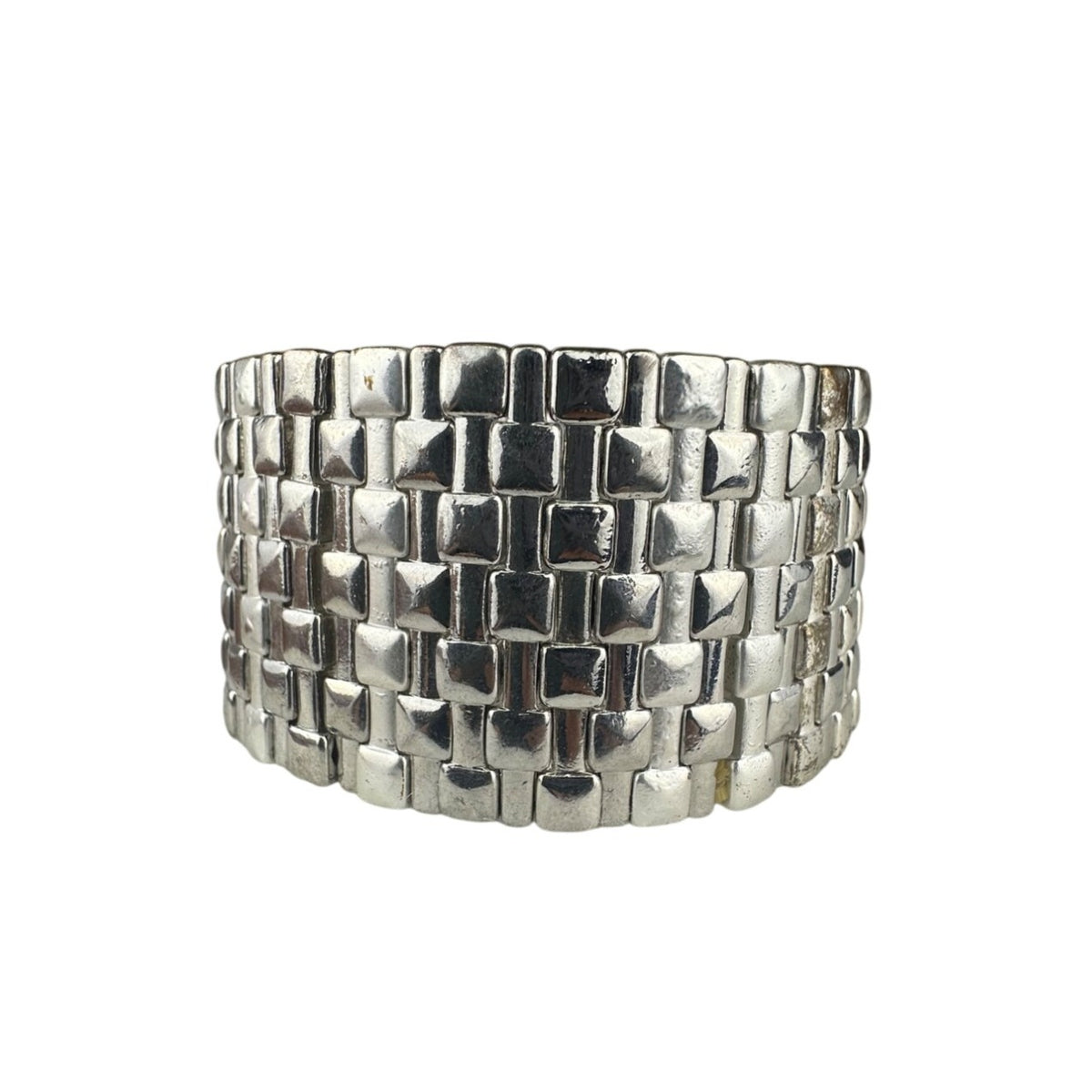 Wide Silver-Tone Vintage Metal Bracelet Woven Design Statement Piece Antique Jewelry