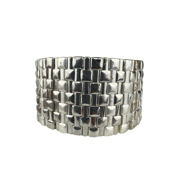 Wide Silver-Tone Vintage Metal Bracelet Woven Design Statement Piece Antique Jewelry