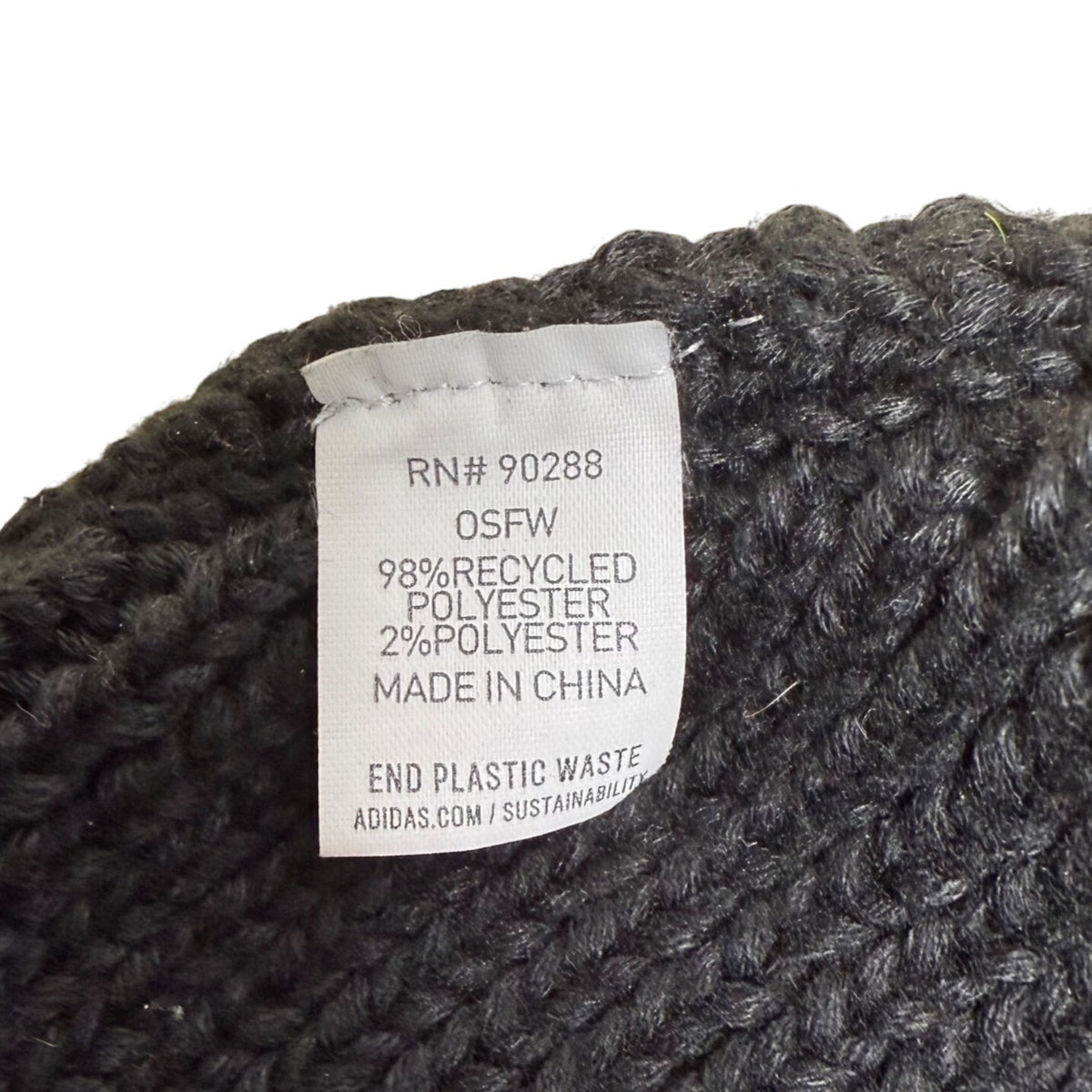 Adidas Unisex Black Ribbed Knit Beanie Recycled Polyester OSFW