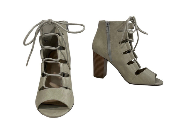 Mix No.6 Women's Grey Taupe Side Zip Closure Lace Up Patty Heels Sz 8 - NWB
