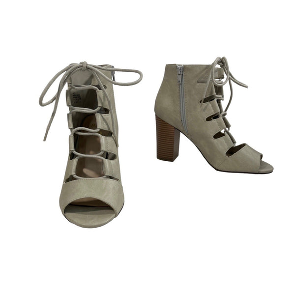 Mix No.6 Women's Grey Taupe Side Zip Closure Lace Up Patty Heels Sz 8 - NWB