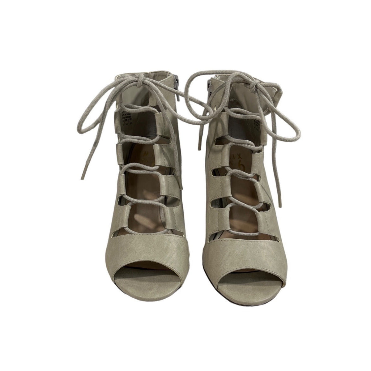 Mix No.6 Women's Grey Taupe Side Zip Closure Lace Up Patty Heels Sz 8 - NWB