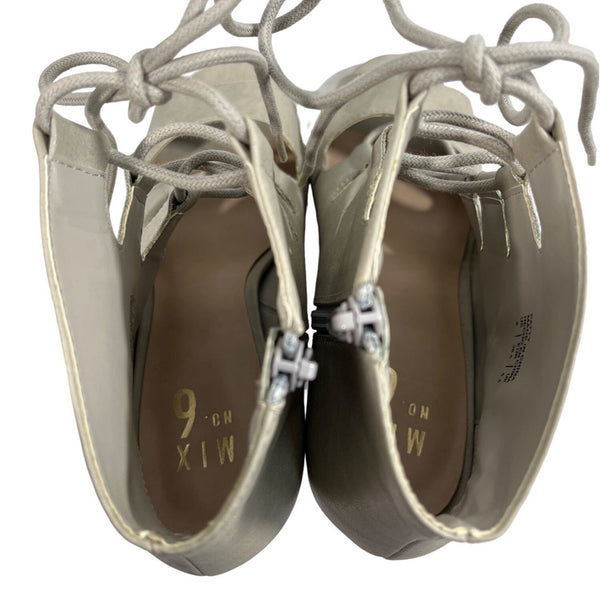 Mix No.6 Women's Grey Taupe Side Zip Closure Lace Up Patty Heels Sz 8 - NWB