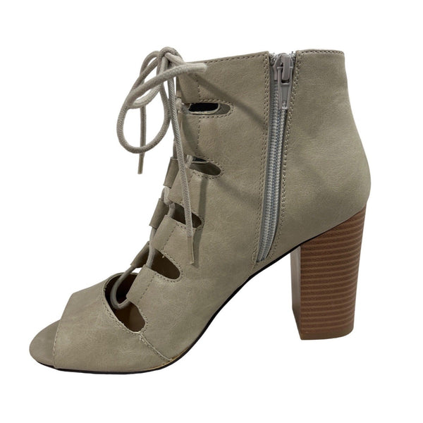 Mix No.6 Women's Grey Taupe Side Zip Closure Lace Up Patty Heels Sz 8 - NWB
