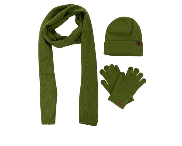 H Women’s Green Knit Winter Set - Hat Scarf & Gloves - New