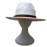 White Wool Hat With Brown Faux Leather Band Size 57