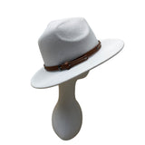 White Wool Hat With Brown Faux Leather Band Size 57