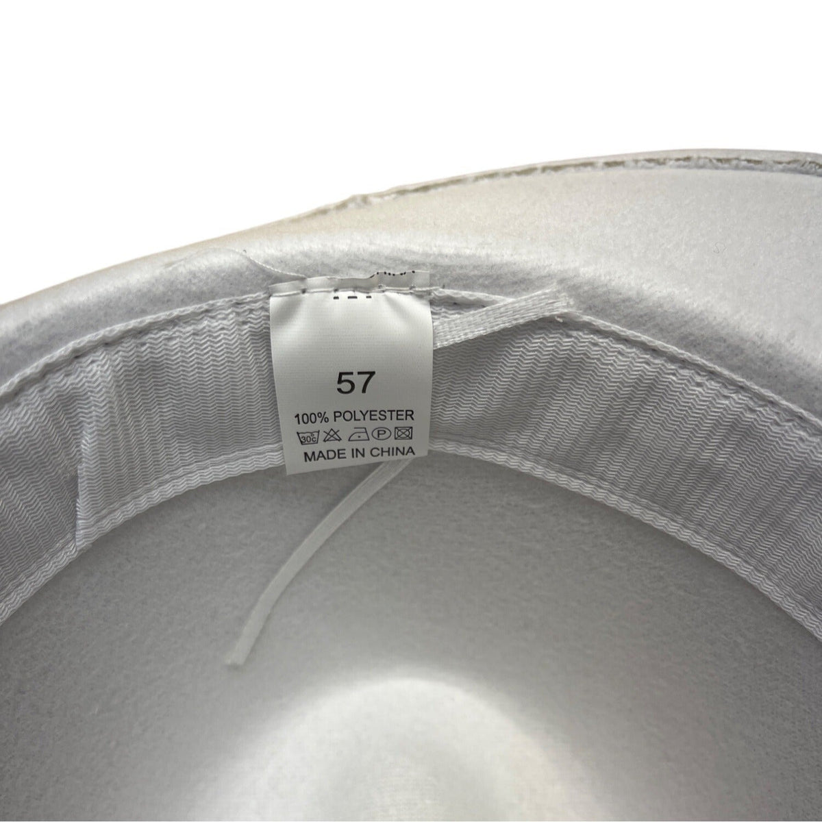 White Wool Hat With Brown Faux Leather Band Size 57