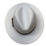 White Wool Hat With Brown Faux Leather Band Size 57