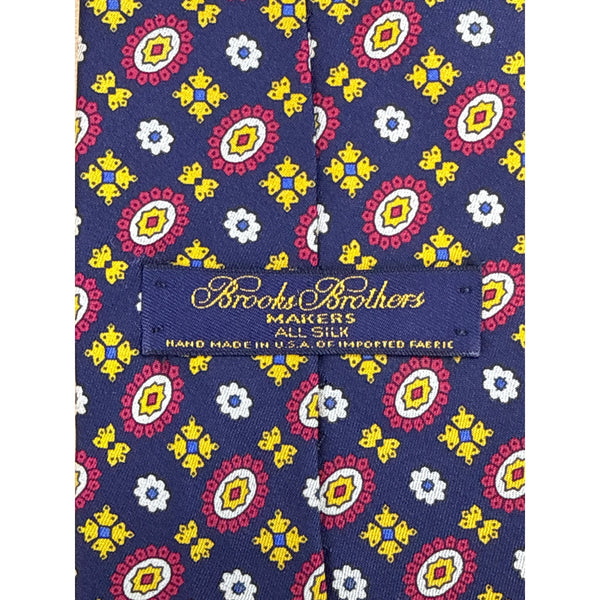 Vintage Brooks Brothers Mens Blue Yellow Red All Silk Handmade Pattern Neck Tie