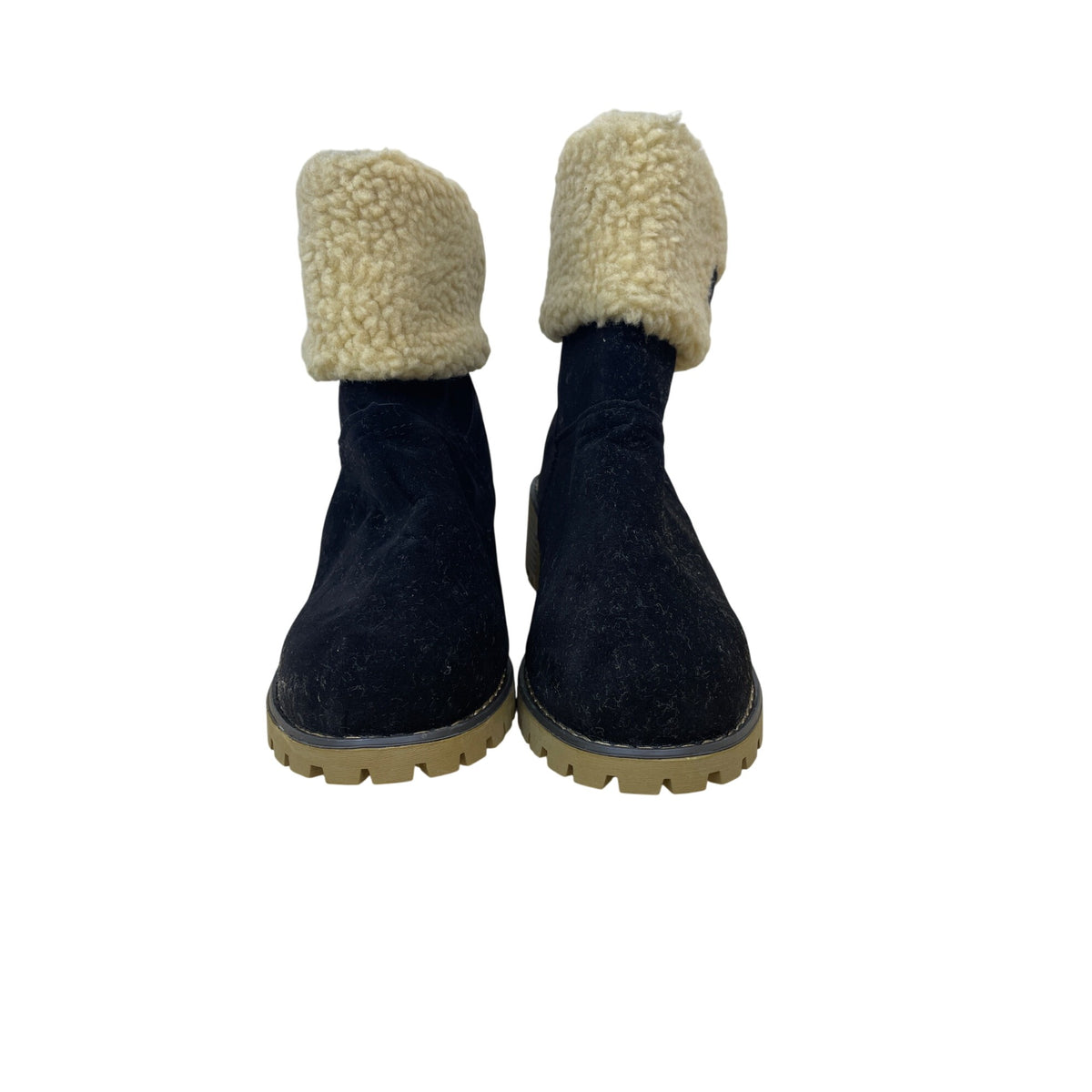 Womens Black Faux Suede Ankle Boots Warm Sherpa Lining & Lug Sole Size 40 Durable Winter