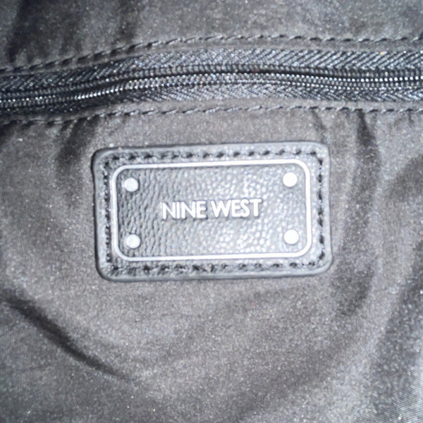 Nine West Black Faux Leather With Chain Strap & Metal Logo Plate Crossbody Bag