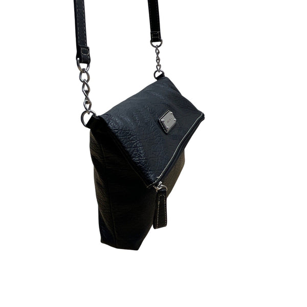 Nine West Black Faux Leather With Chain Strap & Metal Logo Plate Crossbody Bag