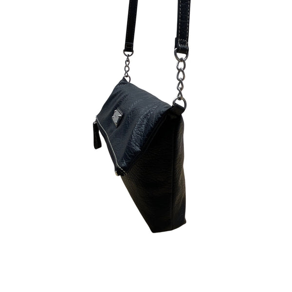 Nine West Black Faux Leather With Chain Strap & Metal Logo Plate Crossbody Bag