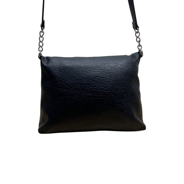 Nine West Black Faux Leather With Chain Strap & Metal Logo Plate Crossbody Bag