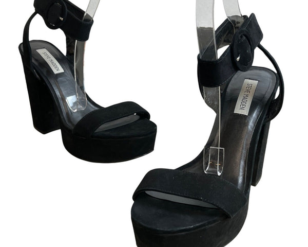 Steve Madden Women's Black Suede Leather Strapped High Heels Sz 10M