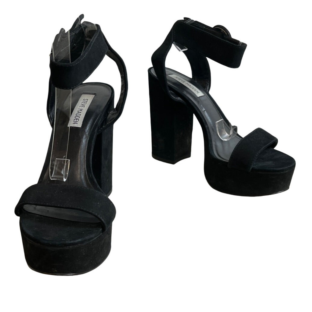 Steve Madden Women's Black Suede Leather Strapped High Heels Sz 10M
