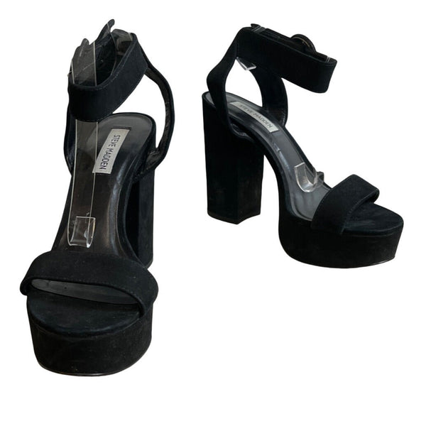Steve Madden Women's Black Suede Leather Strapped High Heels Sz 10M