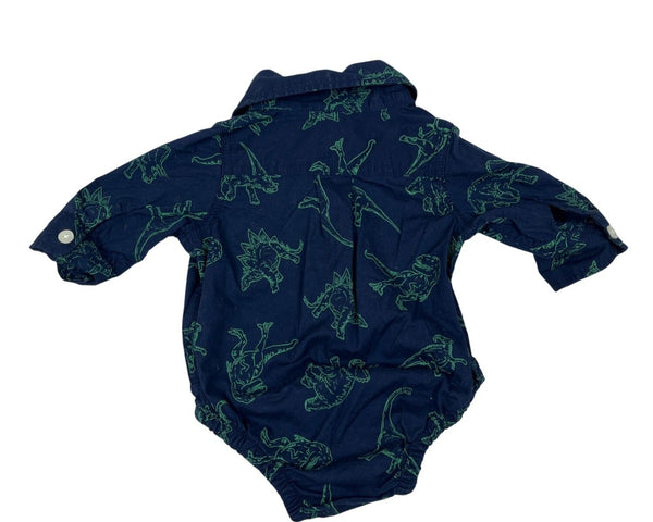 Baby GAP Navy Dinosaur Print Bodysuit With Long Sleeves & Button Front Sz 0-3M