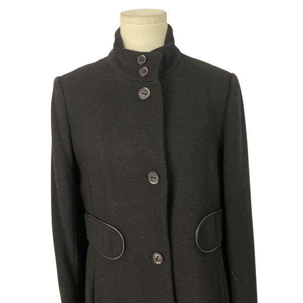 Via Spiga Black Wool Blend Women's Long Coat With Chevron Print Lining Size 10