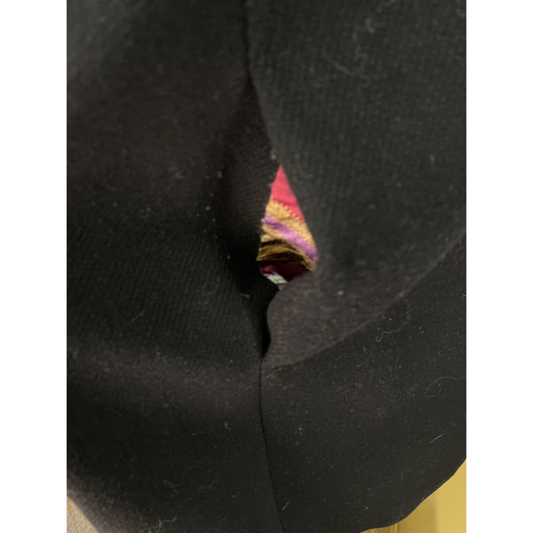 Via Spiga Black Wool Blend Women's Long Coat With Chevron Print Lining Size 10