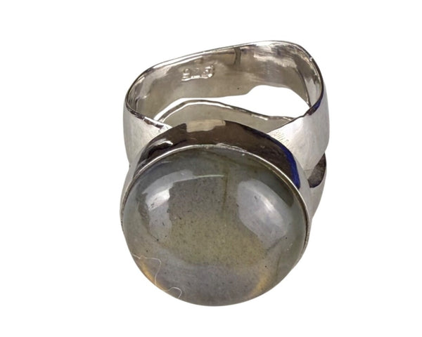 Sterling Silver Women’s Labradorite Oval Cabochon Ring 925 Unique Design Size 5