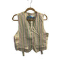Multicolor Striped Women’s Linen Blend Button-Up Vest Adjustable Back Tie M Size