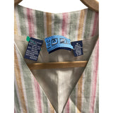 Multicolor Striped Women’s Linen Blend Button-Up Vest Adjustable Back Tie M Size