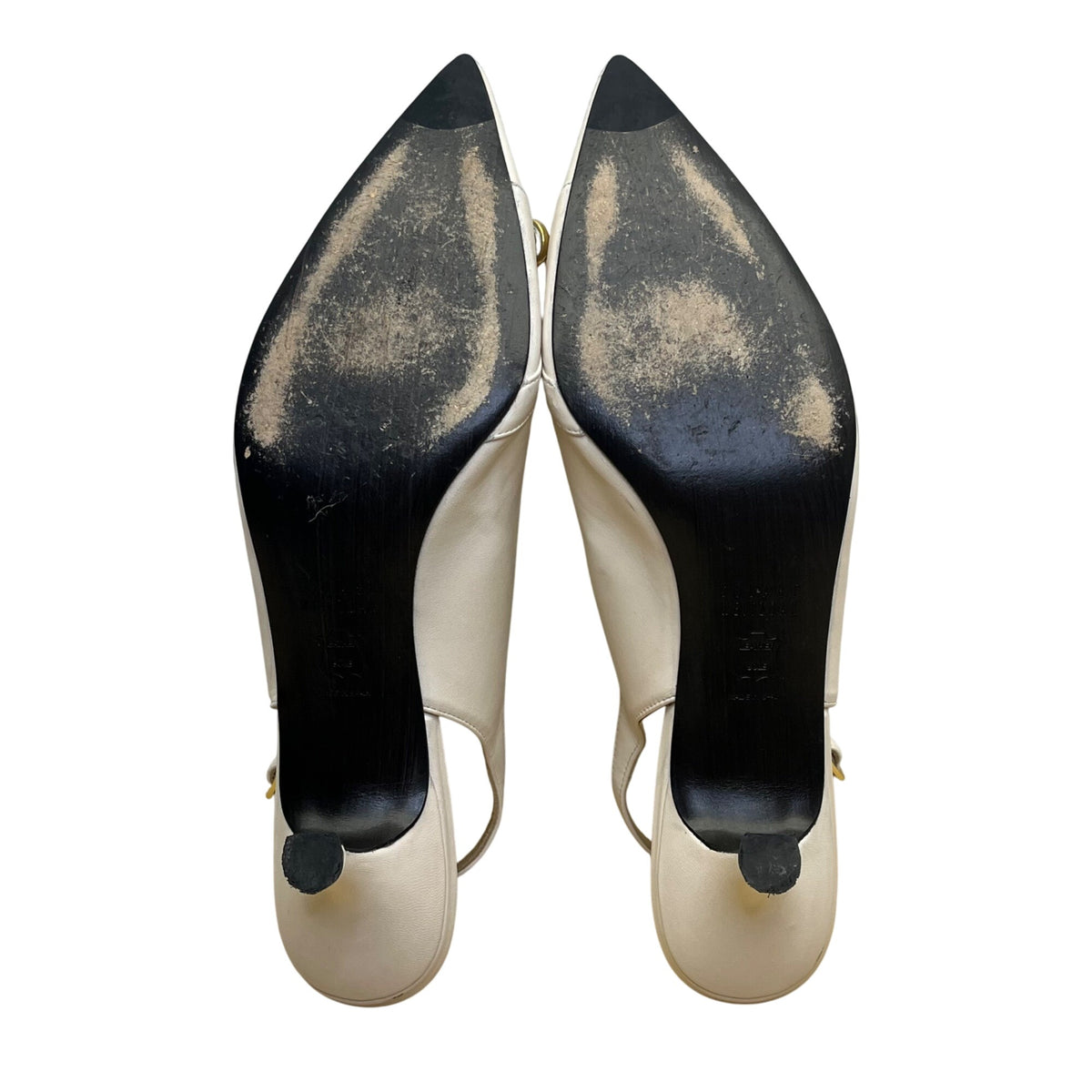 Stuart Weitzman Women’s White Leather Gold Tips Slingback Kitten Heels Size 8.5N