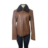 R&O Brand Women's Brown Faux Croc Leather Jacket With Faux Fur Collar