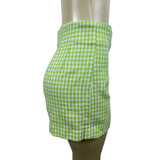 Zara Womens Green & White Houndstooth High-Waisted Tweed Shorts Size M