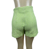 Zara Womens Green & White Houndstooth High-Waisted Tweed Shorts Size M