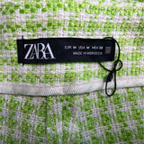 Zara Womens Green & White Houndstooth High-Waisted Tweed Shorts Size M