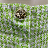 Zara Womens Green & White Houndstooth High-Waisted Tweed Shorts Size M