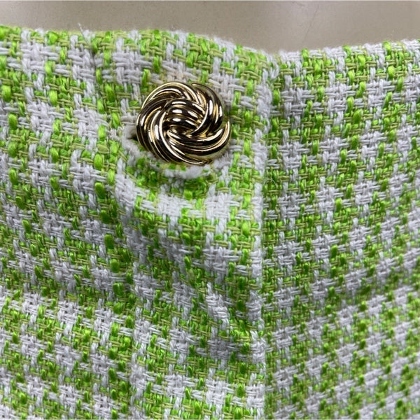 Zara Womens Green & White Houndstooth High-Waisted Tweed Shorts Size M