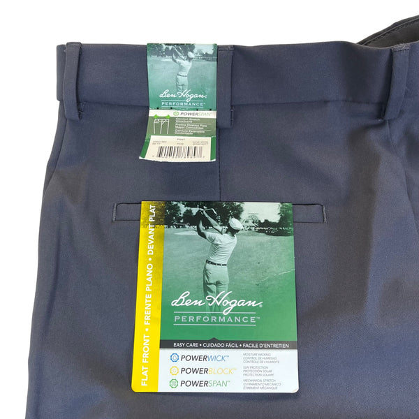 Ben Hogan Mens Dark Grey Golf Pants Flat Front Performance Fit 34x32 - New