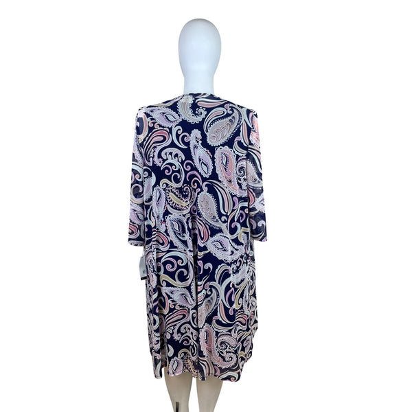 R&M Richards Womens Navy & Paisley 2-Piece Dress Set With Necklace Sz 18W - New