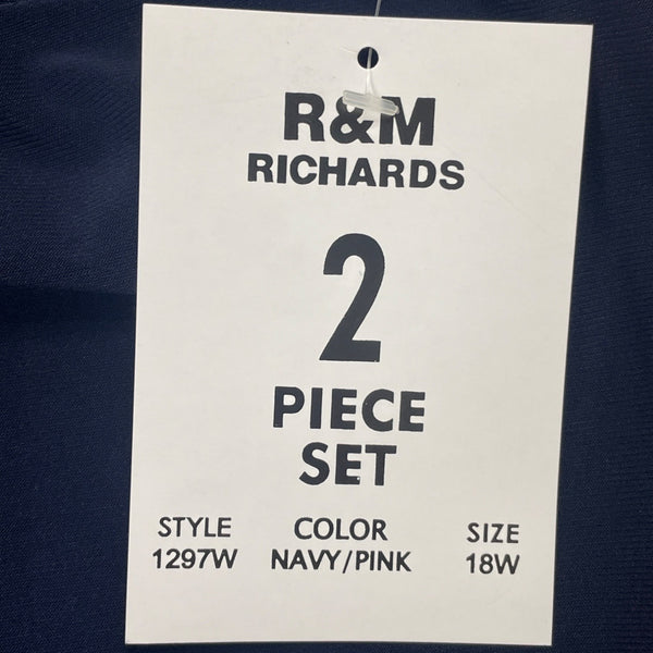 R&M Richards Womens Navy & Paisley 2-Piece Dress Set With Necklace Sz 18W - New