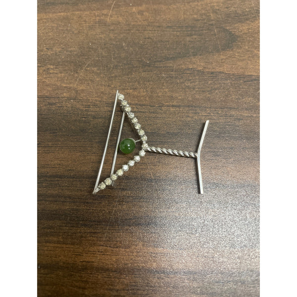 Martini Glass Brooch Pin With Green Stone Accent
