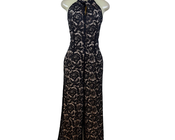 Julia Jordan Black & Nude Women’s Floral Lace Jumpsuit Halter Neck Sz 12