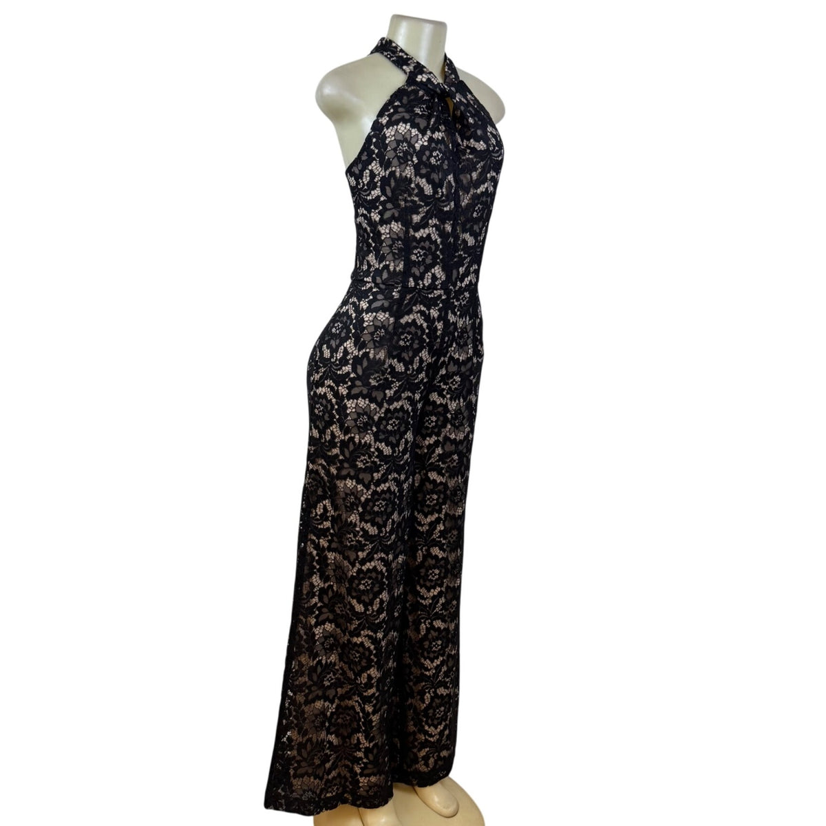 Julia Jordan Black & Nude Women’s Floral Lace Jumpsuit Halter Neck Sz 12