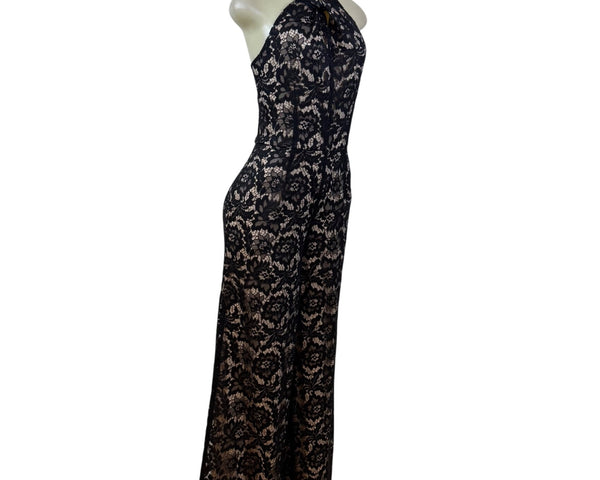 Julia Jordan Black & Nude Women’s Floral Lace Jumpsuit Halter Neck Sz 12