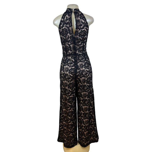 Julia Jordan Black & Nude Women’s Floral Lace Jumpsuit Halter Neck Sz 12